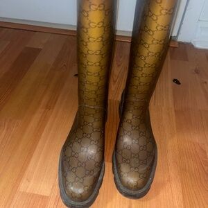 Authentic Gucci GG Monogram Rain Boots Women EU 37 US 7 No Box